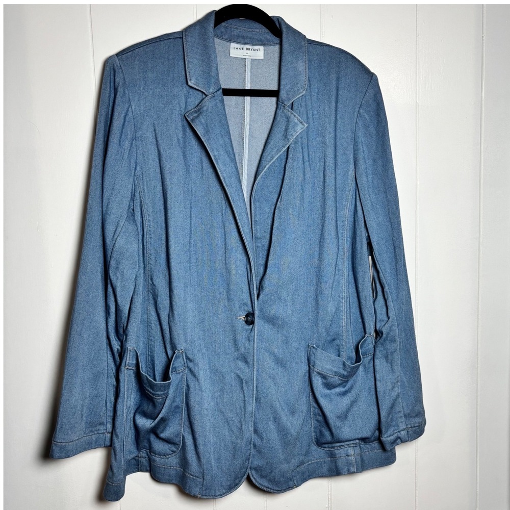 Lane Bryant Fluid Denim Chambray‎ Jean Blazer Jacket Single Button Plus Size 22
